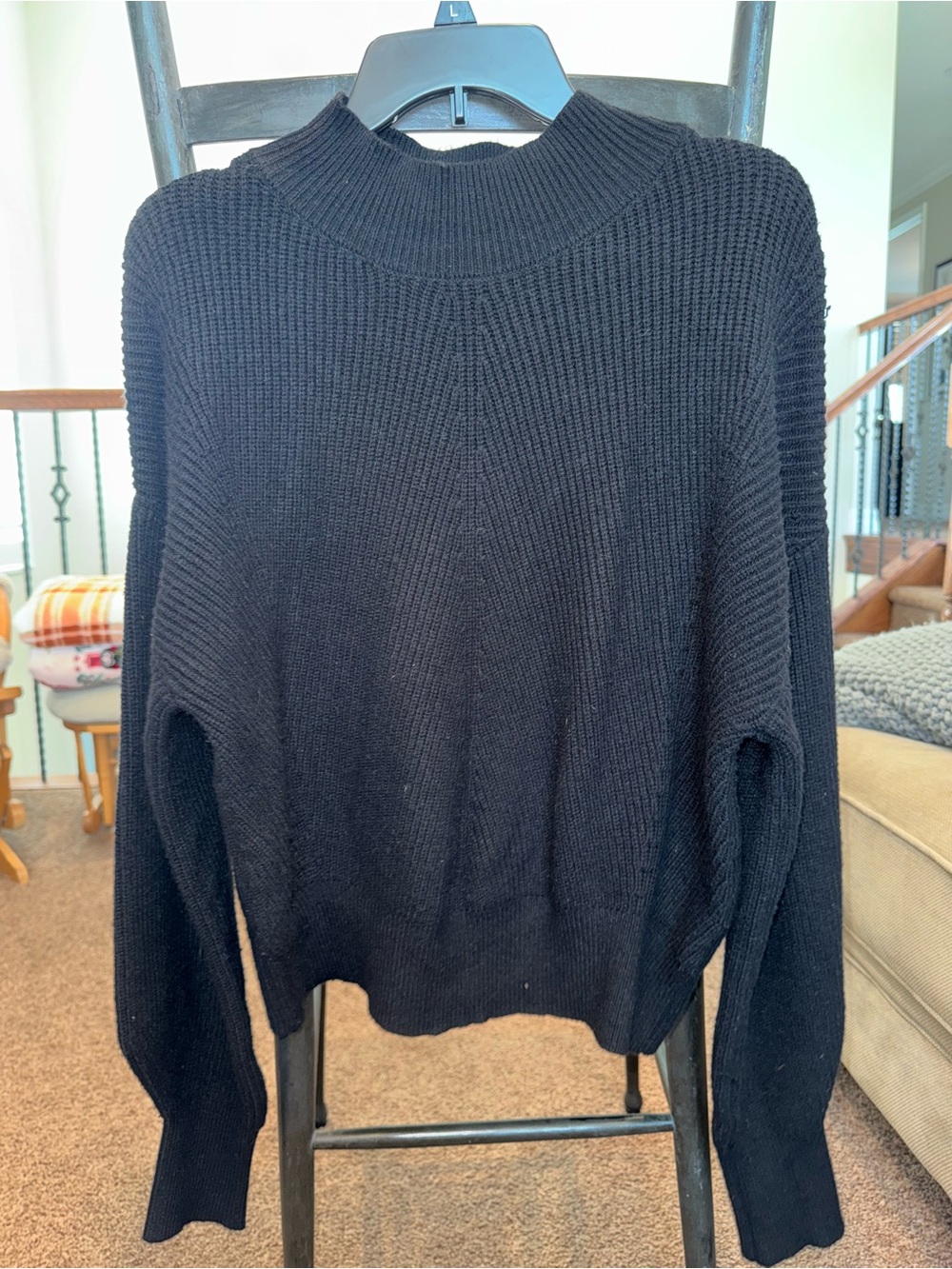 Elodie Black Ribbed Knit Mock-Neck Women’s Sweater